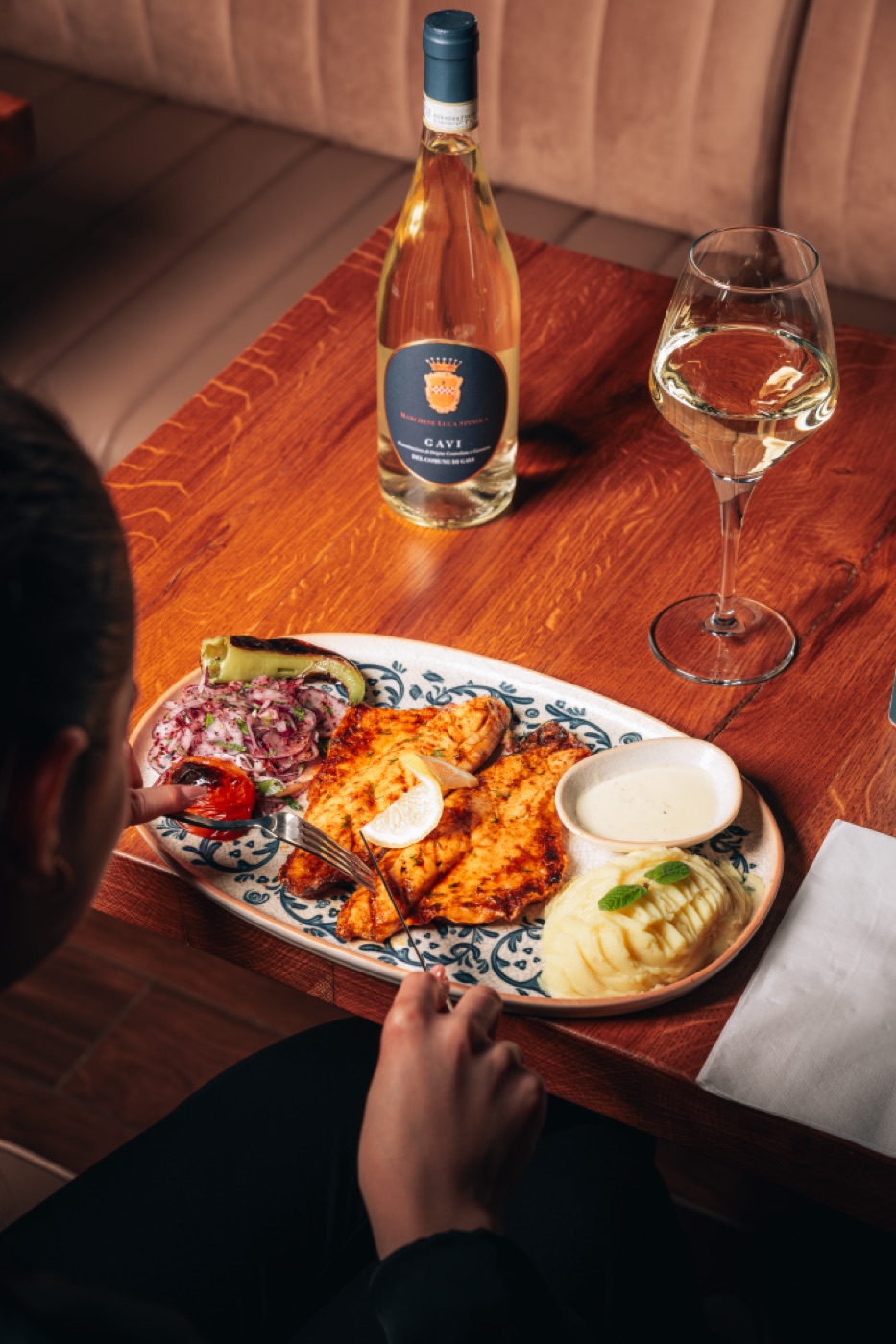 Meze plates carried to a table